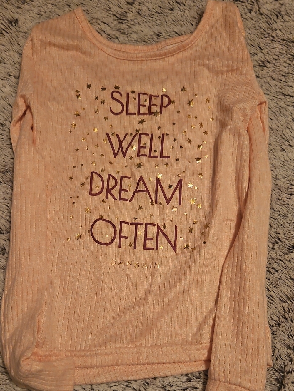 Danskin Peach Ribbed Long Sleeve Sleep Top with Gold Stars